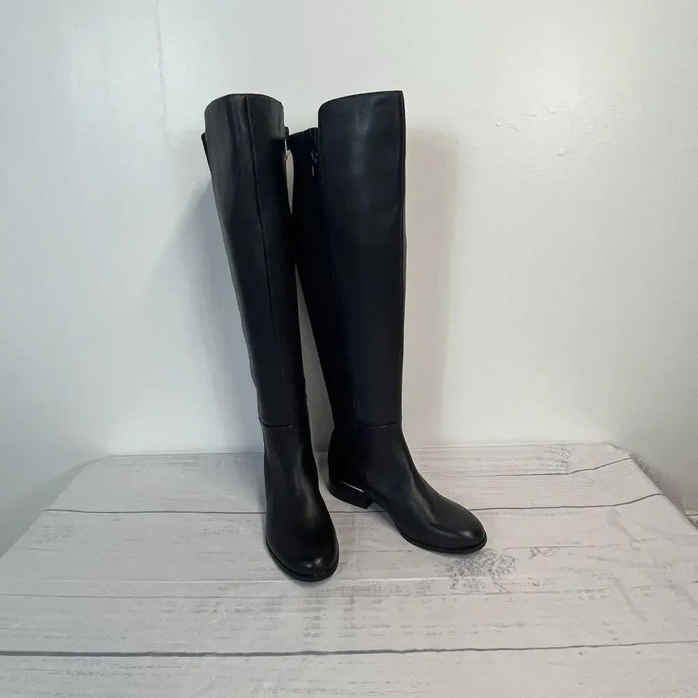Alfani Step Flex Ludlowe Black Leather Stretch Knee High Riding Boots Size 6 M
